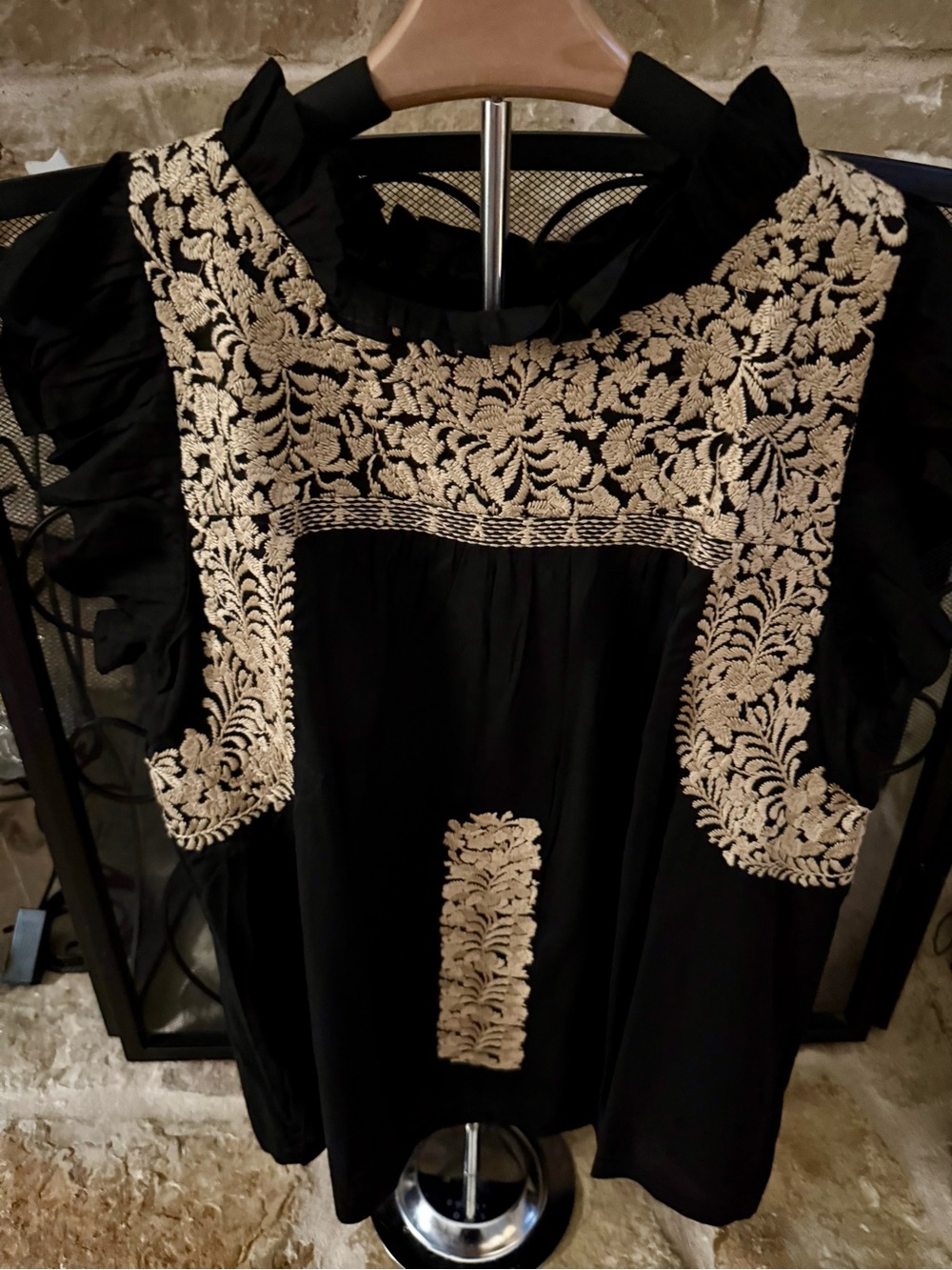 J.Marie Top Black and Gold Embroidery Large GAMEDAY L